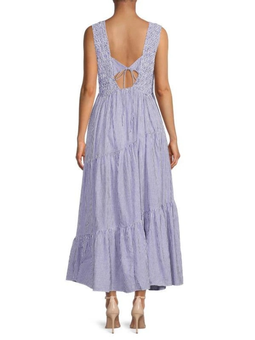 Free People Juno Maxi Dress Blue White Stripe Smocked Open Back Size Small boho - Picture 6 of 11